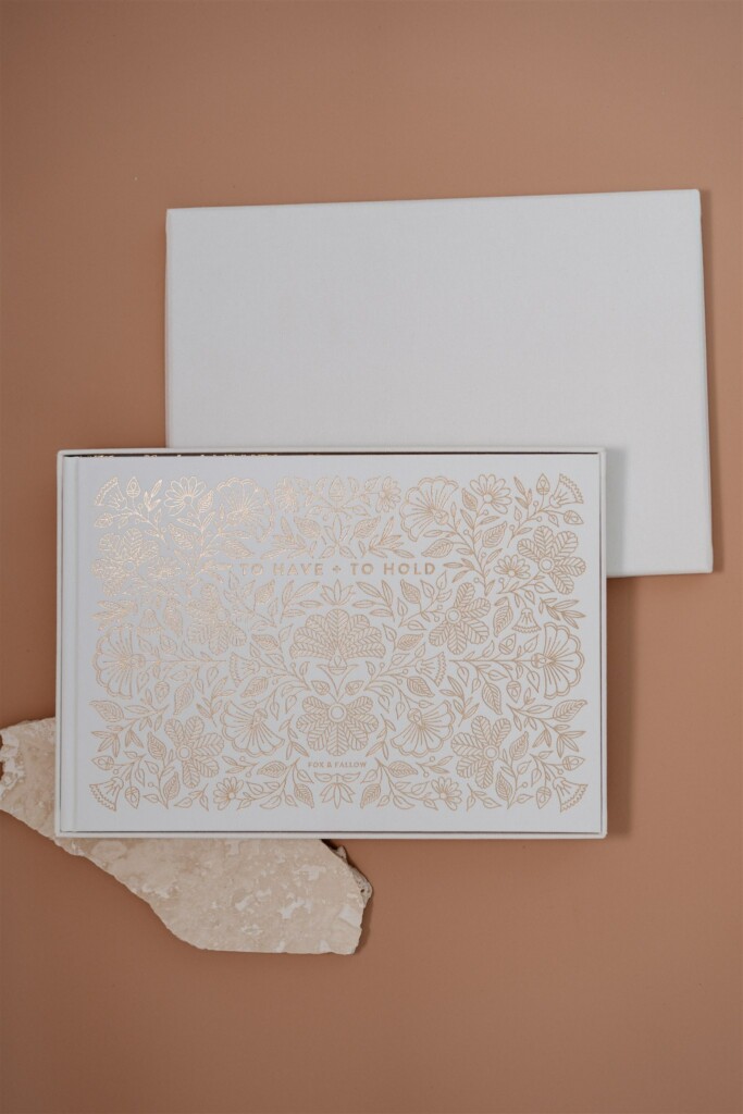 Wedding Guest Book Patterned Ivory with Keepsake Box