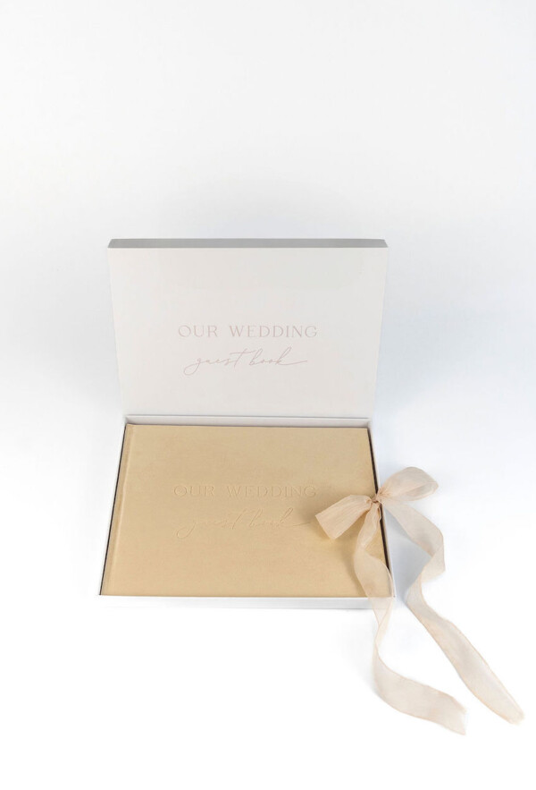Wedding Guest Book Velvet Muted Gold + Keepsake Box