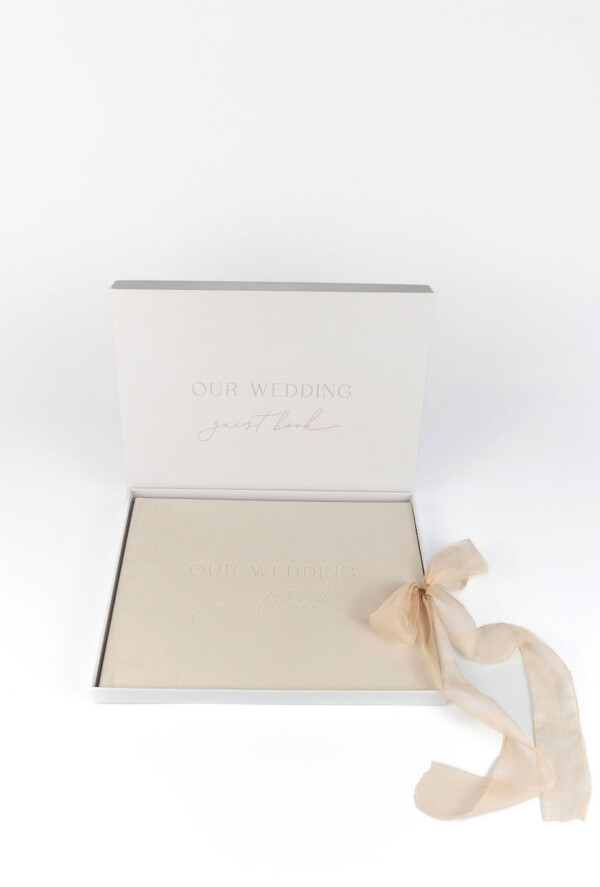 Wedding Guest Book Velvet Ivory + Keepsake Box