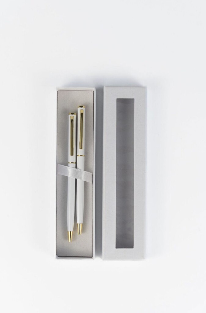 White & Gold Wedding Pen - Boxed Pair