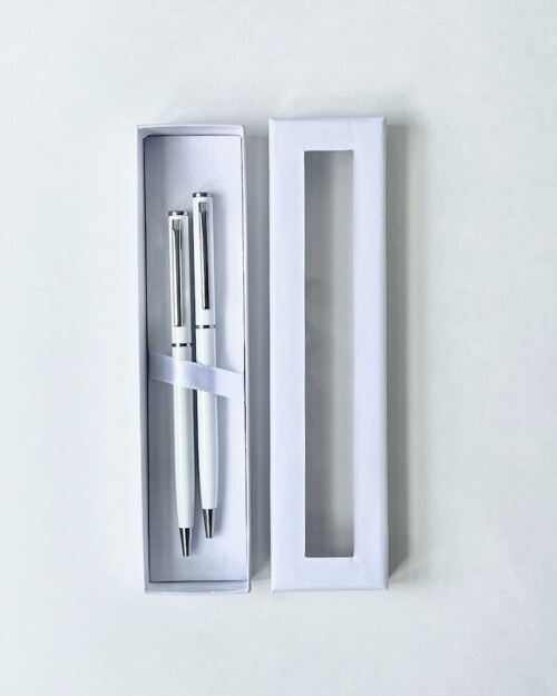 White & Silver Wedding Pen - Boxed Pair